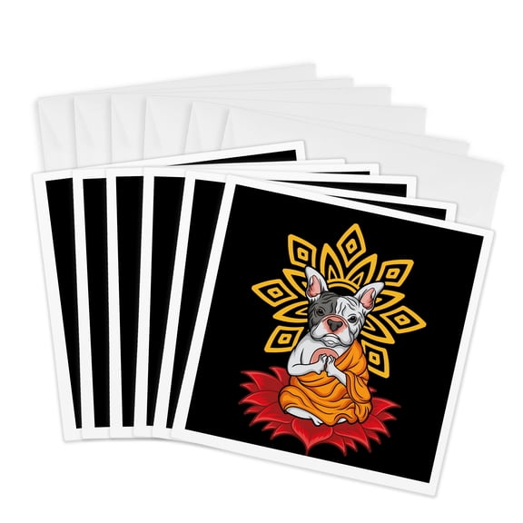 3drose, French Bulldog Frenchie with Mandala Yoga Buddha Zen, 6 Greeting Cards with Envelopes