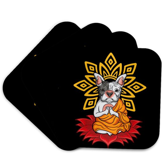 3drose, French Bulldog Frenchie with Mandala Yoga Buddha Zen, Set of 4 Coasters - Soft