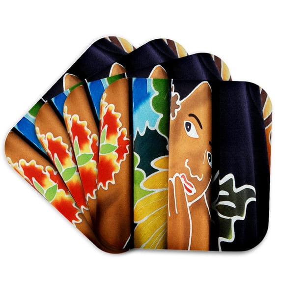 3drose, French Polynesia, Tahiti, Papeete, Market Tahitian Pareo, Wraps., Set of 4 Coasters - Cork