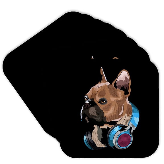 3drose, Frenchie French Bulldog Dog with Headphones Music Dj, Set of 8 Coasters - Cork
