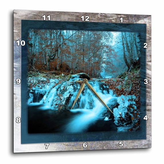 3drose, Frozen Autumn Waterfall, 13x13 Wall Clock