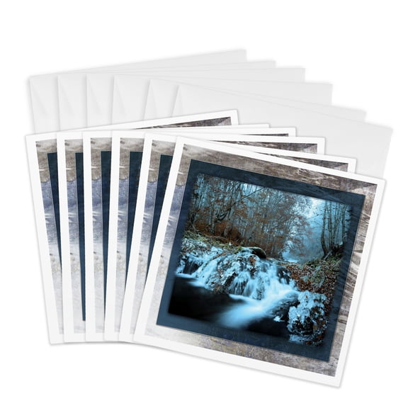 3drose, Frozen Autumn Waterfall, 6 Greeting Cards with Envelopes