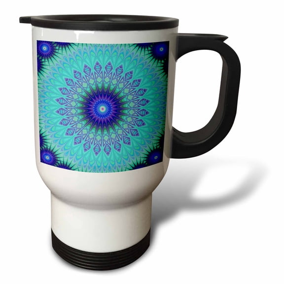 3drose, Frozen Mandala - Blue Abstract Design, 14oz Stainless Steel Travel Mug