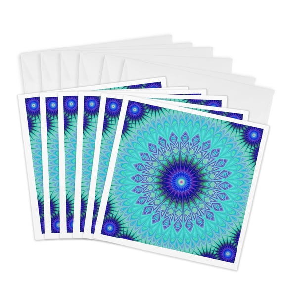 3drose, Frozen Mandala - Blue Abstract Design, 6 Greeting Cards with Envelopes