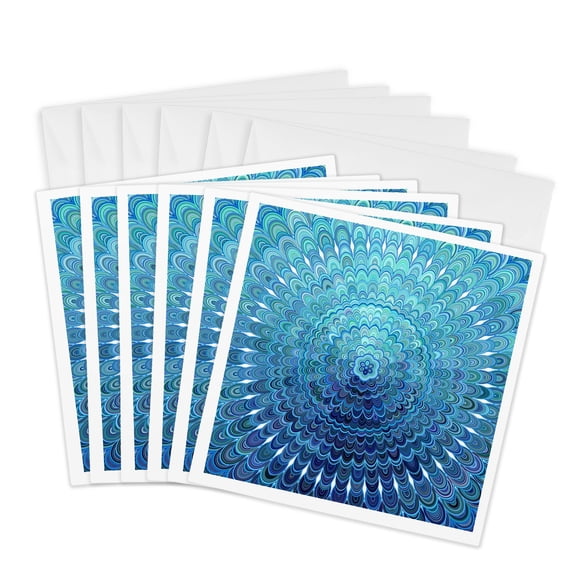 3drose, Frozen Oval Mandala - Ice Cold Winter Design, 6 Greeting Cards with Envelopes