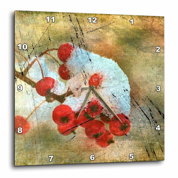 3drose, Frozen Winter Berries Grunge, 10x10 Wall Clock