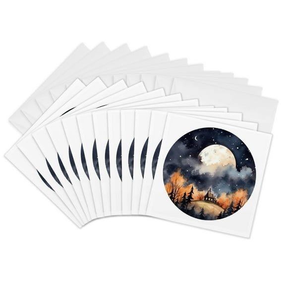 3drose, Full Moon Fall Scene Illustration, 12 Greeting Cards with ...