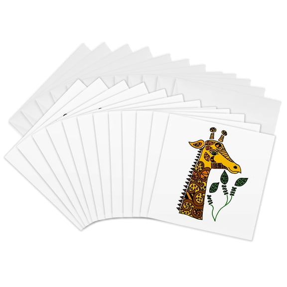 3drose, Fun Artistic Giraffe with Patterns Art Abstract, 12 Greeting Cards with Envelopes