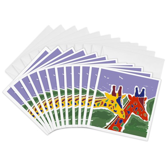 3drose, Fun Colorful Giraffe Pop Art Original, 12 Greeting Cards with Envelopes