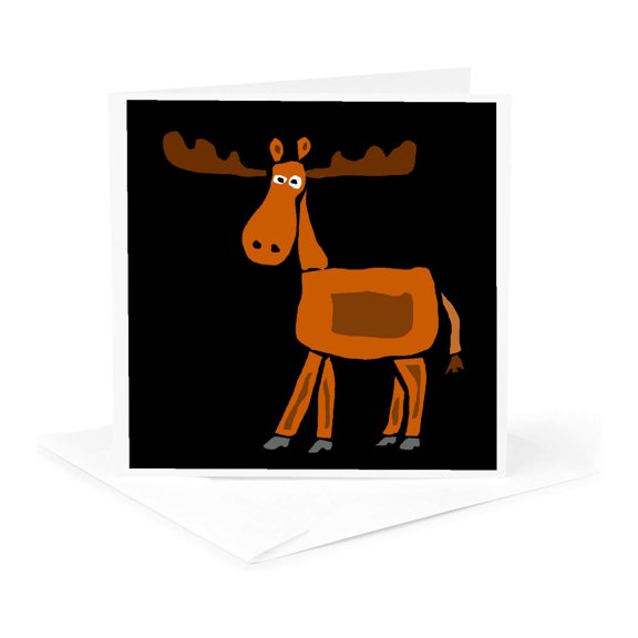 3drose, Fun Moose Primitive Art, 1 Greeting Card with Envelope