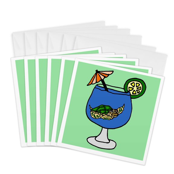 3drose, Fun Sea Turtle Swimming in Tropical Drink, 6 Greeting Cards with Envelopes