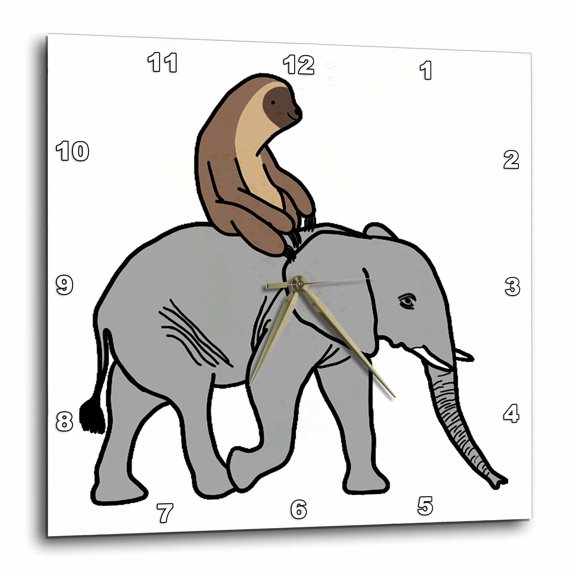 3drose, Fun Silly Lazy Sloth Riding an Elephant, 15x15 Wall Clock