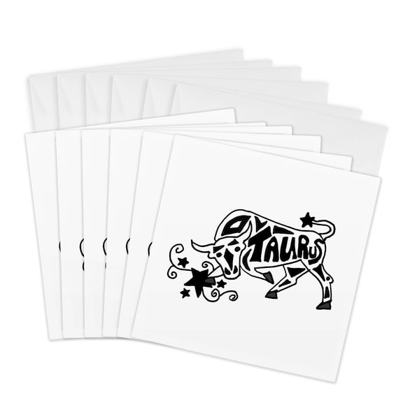3drose, Fun Zodiac Taurus Bull Astrological Sign Art, 6 Greeting Cards with Envelopes