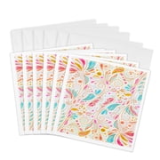 3drose, Funky Bright Neon Colors Doodle Foliage Leaves Modern Nature Abstract Design, 6 Greeting Cards with Envelopes