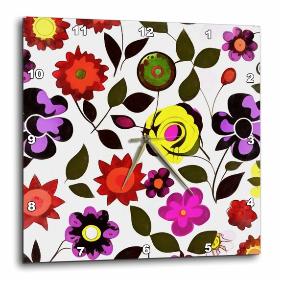 3drose, Funky Spring Flowers Seventies Style, 13x13 Wall Clock