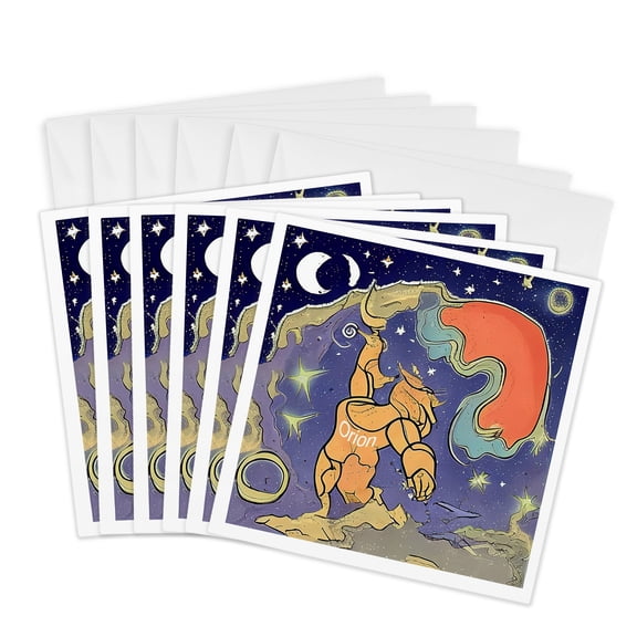 3drose, Funny Abstract Allegory of Orion Constellation. Space and Astronomy, 6 Greeting Cards with Envelopes