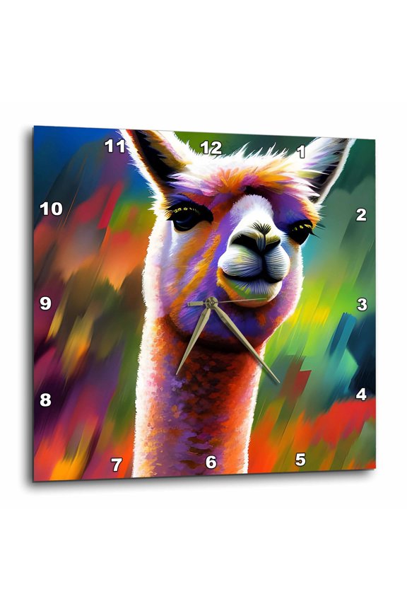 , Funny Alpaca Animal Face Against the Colorful Background Gift, 10x10 Wall Clock