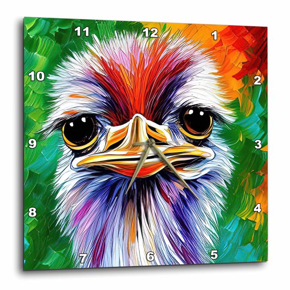 3drose, Funny Australian Ostrich Face Portrait. Family Friendly Digital Art, 15x15 Wall Clock
