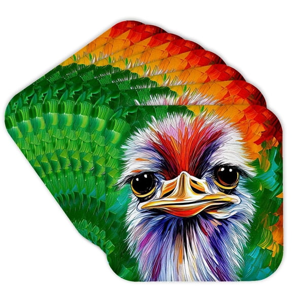 3drose, Funny Australian Ostrich Face Portrait. Family Friendly Digital Art, Set of 8 Coasters - Cork