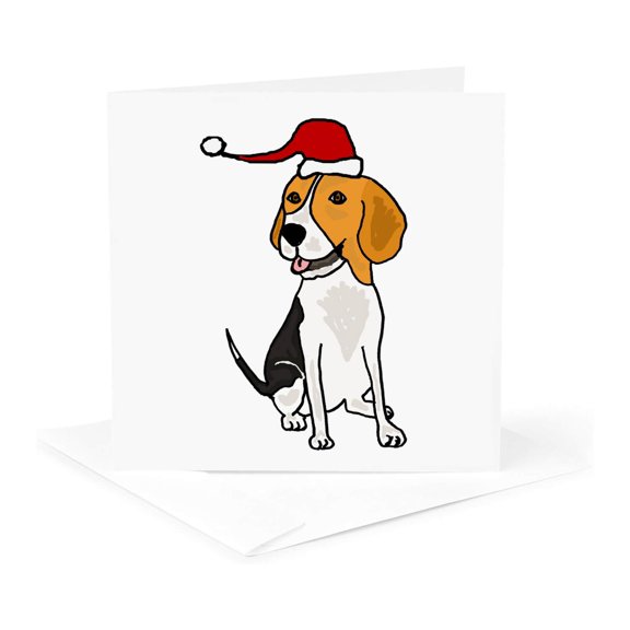 3drose, Funny Beagle Puppy Dog in Red Santa Claus Hat, 1 Greeting Card with Envelope