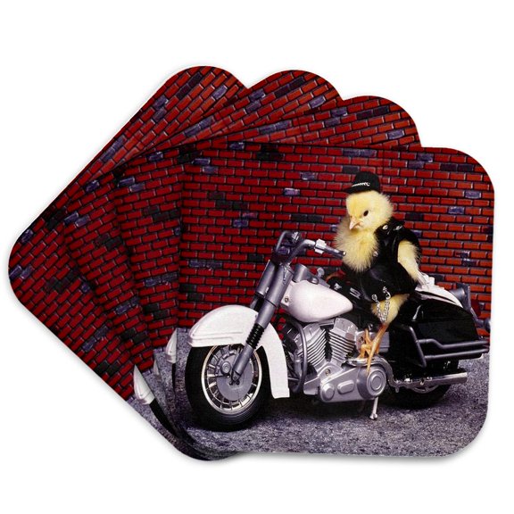 3drose, Funny Biker Chick, Set of 4 Coasters - Soft