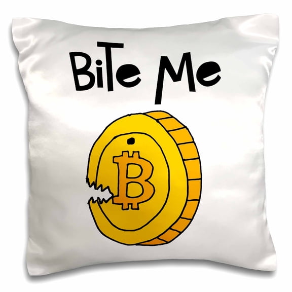 3drose, Funny Bitcoin Cryptocurrency Bite Me Money Investing Cartoon, 16x16 inch Pillow Case