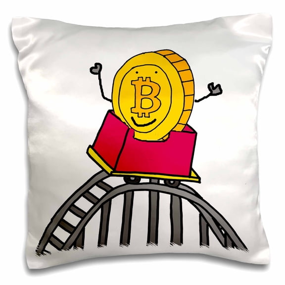 3drose, Funny Bitcoin Cryptocurrency Coin Riding Roller Coaster Digital Money, 16x16 inch Pillow Case