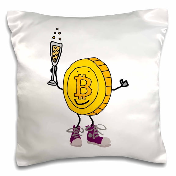 3drose, Funny Bitcoin Digital Currency Drinking Campagne Toast Success, 16x16 inch Pillow Case