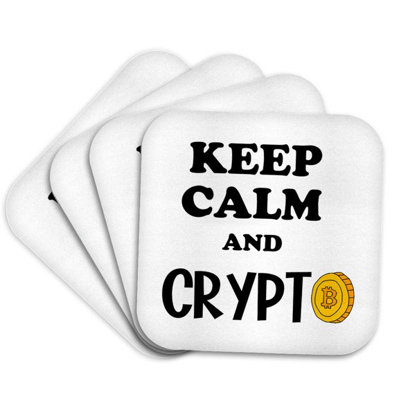 3drose, Funny Bitcoin Digital Currency Keep Calm and Crypto Cryptocurrency, Set of 4 Coasters - Cork