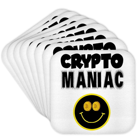 3drose, Funny Bitcoin Smiling Face Crypto Maniac Cryptocurrency Digital Money, Set of 8 Coasters - Soft