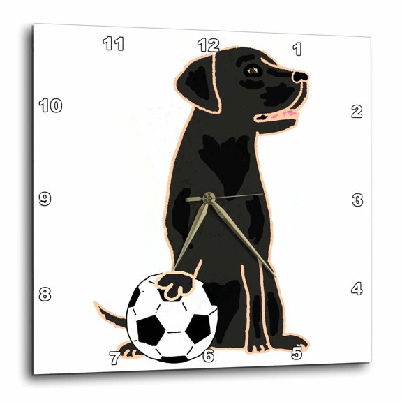 3drose, Funny Black Labrador Retriever Dog Playing Tennis Sports, 10x10 Wall Clock