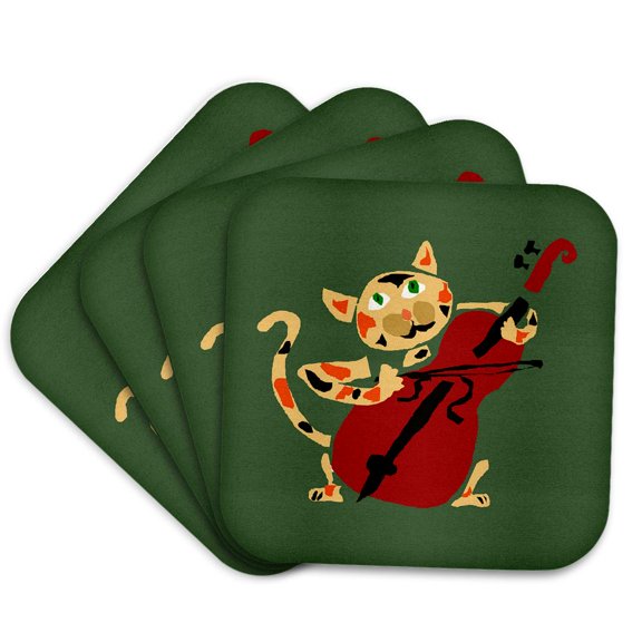 3drose, Funny Calico Cat Playing Red Cello, Set of 4 Coasters - Soft