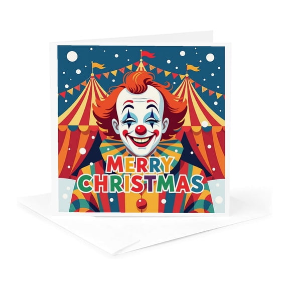 3drose, Funny Clown and the Circus. Merry Christmas. Greeting Card, Gift, 1 Greeting Card with Envelope