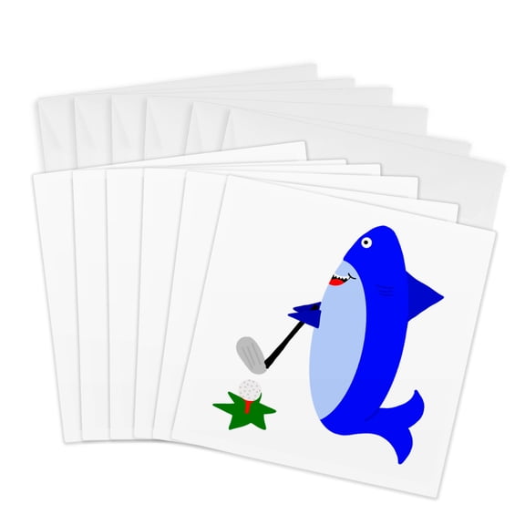 3drose, Funny Cool Blue Shark Playing Golf Is Wonderful for Animal Lovers., 6 Greeting Cards with Envelopes
