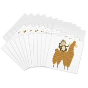 3drose, Funny Cool Monkey Eating a Banana and Riding a Llama, 12 Greeting Cards with Envelopes