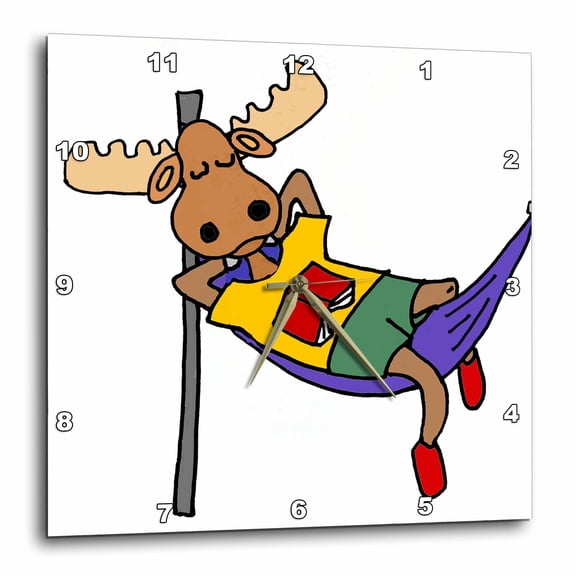 3drose, Funny Cool Moose Sleeping in Hammock and Reading, 10x10 Wall Clock