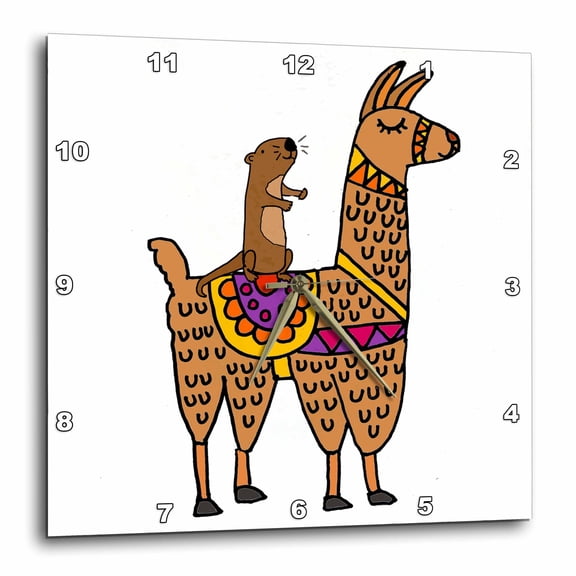 3drose, Funny Cool Sea Otter Riding Llama Cartoon, 13x13 Wall Clock