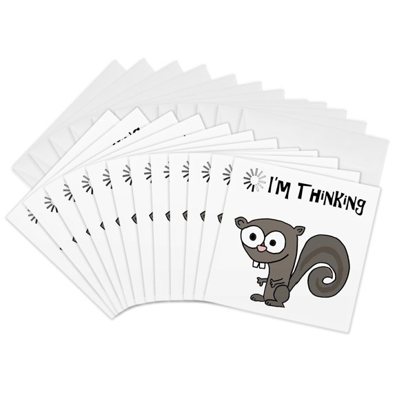 3drose, Funny Cool Squirrel Thinking with Compute Waiting Symbol, 12 Greeting Cards with Envelopes