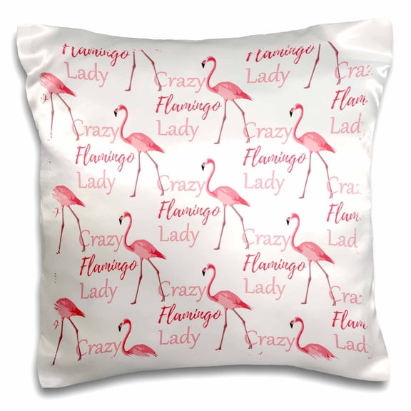 3drose, Funny Crazy Flamingo Lady Beach Pattern for Pink Flamingo Lovers., 16x16 inch Pillow Case