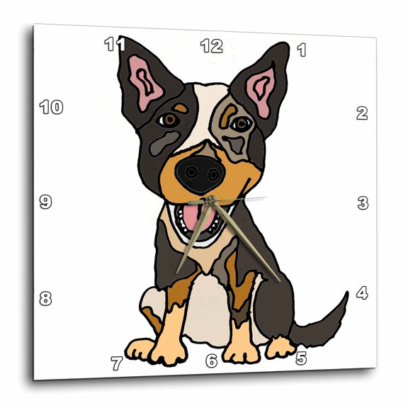 3drose, Funny Cute Australian Cattle Dog Puppy Cartoon, 13x13 Wall Clock