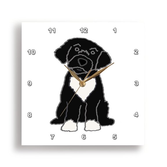 3drose, Funny Cute Black Portuguese Water Dog Puppy Cartoon, 15x15 Wall Clock