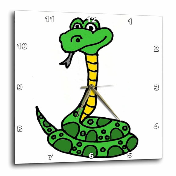 3drose, Funny Cute Coiled Greeen Python Snake Cartoon, 15x15 Wall Clock