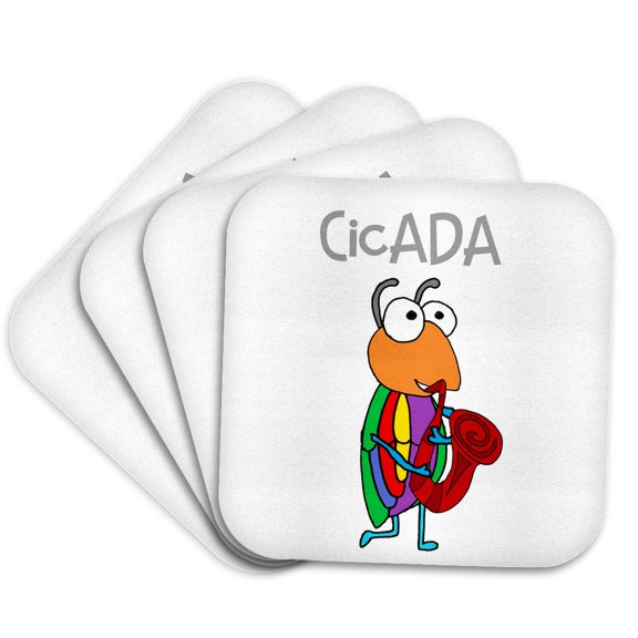 3drose, Funny Cute Colorful Cicada Playing Saxophone Jazz Music Cartoon, Set of 4 Coasters - Soft
