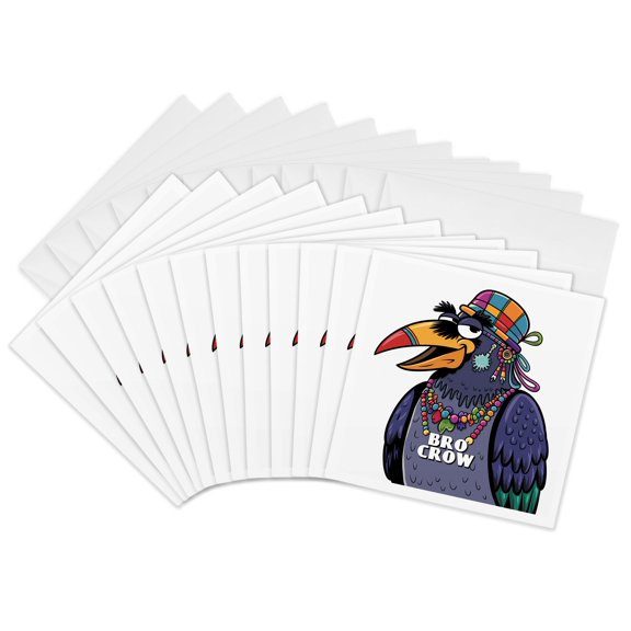 3drose, Funny Cute Cool Abstract Bro Crow Bro Code Pun with Crow Bird, 12 Greeting Cards with Envelopes