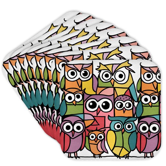 3drose, Funny Cute Cool Artistic Birds Owls Pattern Animal Abstract, Set of 8 Coasters - Cork