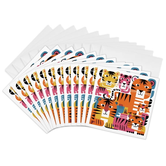 3drose, Funny Cute Cool Artistic Colorful Tigers Pattern Animal Abstract, 12 Greeting Cards with Envelopes