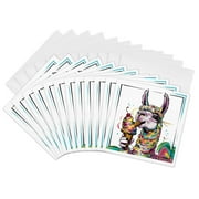 3drose, Funny Cute Cool Colorful Llama Eating Ice Cream Cone Abstract Art, 12 Greeting Cards with Envelopes