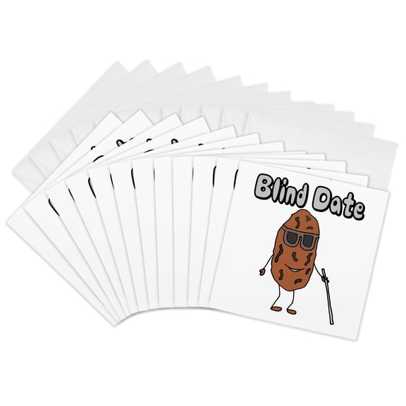 3drose, Funny Cute Date Fruit with Cane Blind Date Dating Love Pun, 12 Greeting Cards with Envelopes
