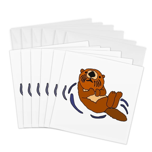 3drose, Funny Cute Floating Sea Otter Cartoon, 6 Greeting Cards with Envelopes