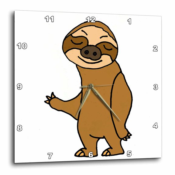3drose, Funny Cute Funky Hip Sloth Cartoon, 10x10 Wall Clock